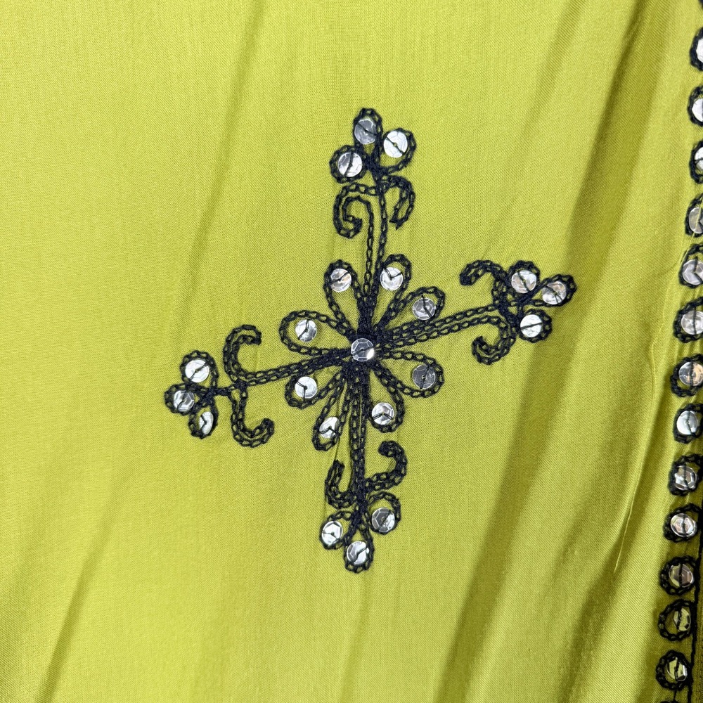 Boho Lime Green Embroidered Sequin Kimono Cardigan Festival Open Front OS - Picture 6 of 10